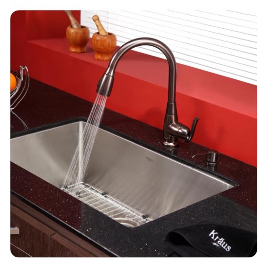 Kraus KHU100-30-KPF2230-KSD30 30" Single Bowl Undermount Stainless Steel Kitchen Sink with Kitchen Faucet and Soap Dispenser