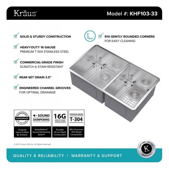 Kraus KHU103-33-KPF2230-KSD30SN 32 3/4" Double Bowl Undermount Stainless Steel Kitchen Sink with Kitchen Faucet and Soap Dispenser