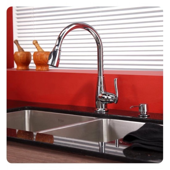 Kraus KHU103-33-KPF2230-KSD30SN 32 3/4" Double Bowl Undermount Stainless Steel Kitchen Sink with Kitchen Faucet and Soap Dispenser