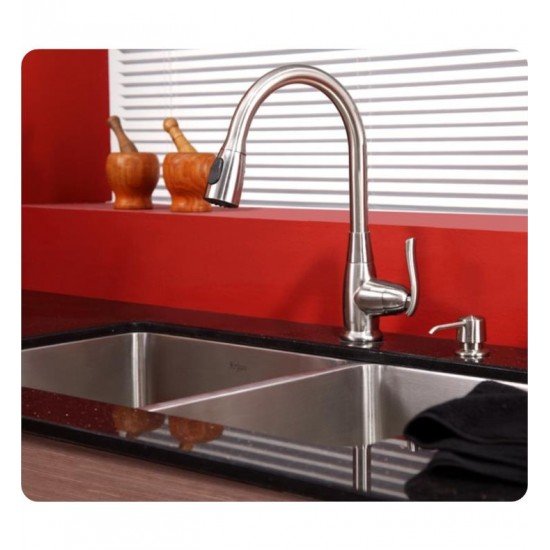 Kraus KHU103-33-KPF2230-KSD30SN 32 3/4" Double Bowl Undermount Stainless Steel Kitchen Sink with Kitchen Faucet and Soap Dispenser