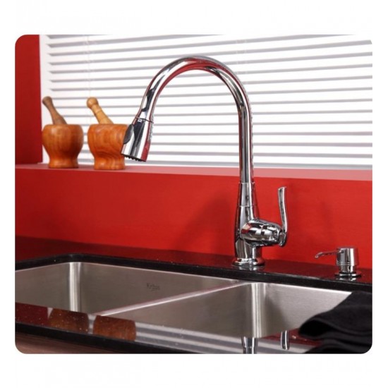 Kraus KHU103-33-KPF2230-KSD30SN 32 3/4" Double Bowl Undermount Stainless Steel Kitchen Sink with Kitchen Faucet and Soap Dispenser