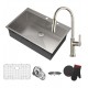 Kraus KP1TS33S-2 Pax 33" Single Bowl Drop-In Stainless Steel Rectangular Kitchen Sink in Satin Nickel with Two Pre-Drilled Holes