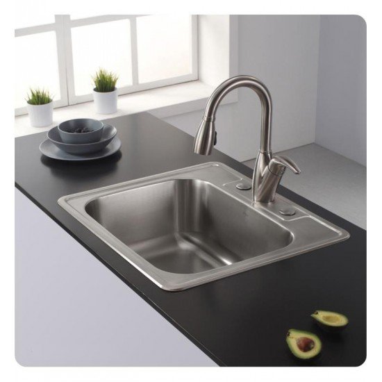 Kraus KTM25 25" Single Bowl Drop-In Stainless Steel Square Kitchen Sink