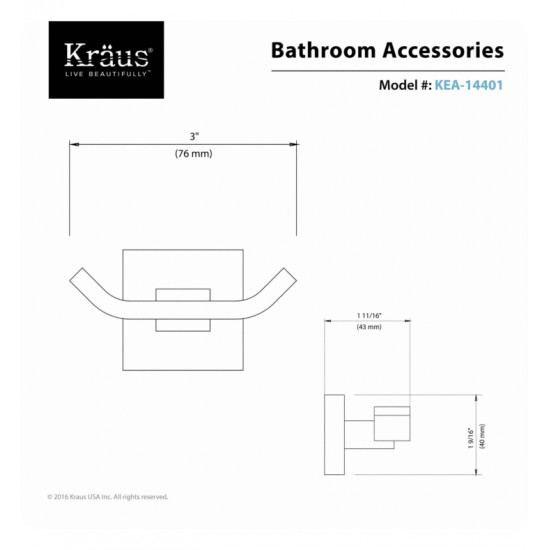 Kraus KEA-14401 Aura 3" Wall Mount Double Robe Hook