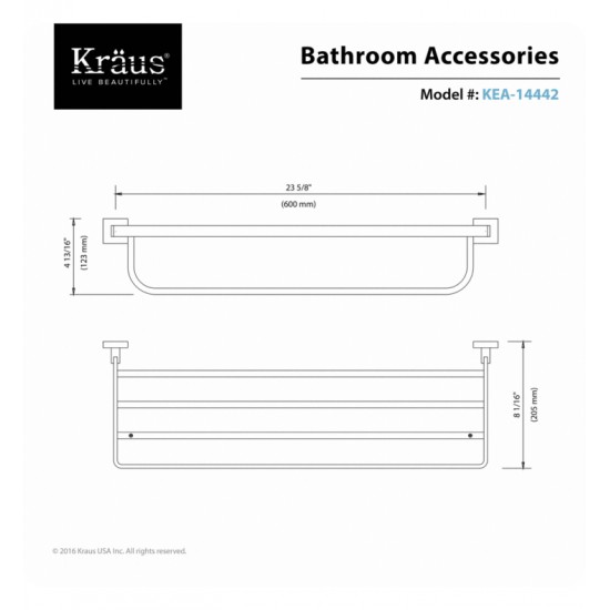 Kraus KEA-14442 Aura 23 5/8" Wall Mount Bath Towel Rack with Towel Bar