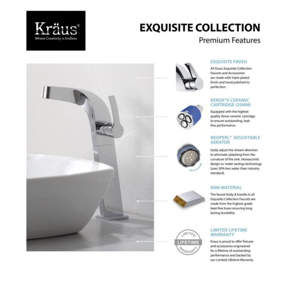 Kraus KEF-15100 Typhon Exquisite 7 1/4" 1.5 GPM Single Hole Vessel Bathroom Sink Faucet in Chrome