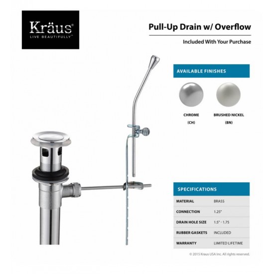 Kraus KEF-15301 Aplos Exquisite 5 3/4" Single Handle Vessel Bathroom Sink Faucet with Lift Rod Drain