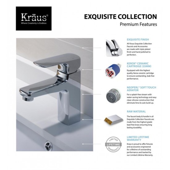 Kraus KEF-15501 Virtus Exquisite 5 3/4" 1.5 GPM Single Hole Vessel Bathroom Sink Faucet