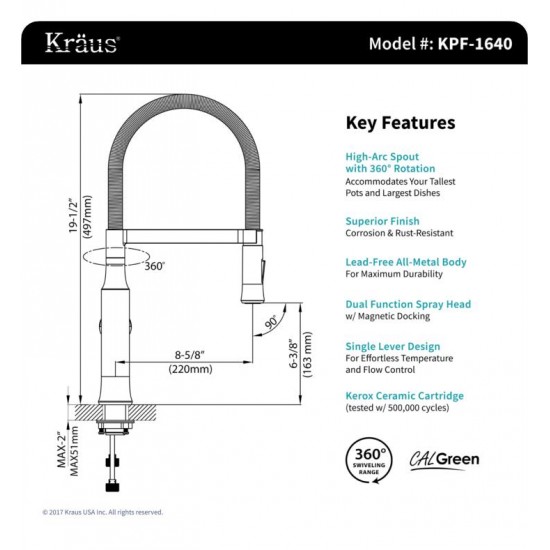 Kraus KHU100-32-1640-42CH 32" Single Bowl Undermount Stainless Steel Kitchen Sink with Flex Kitchen Faucet and Soap Dispenser