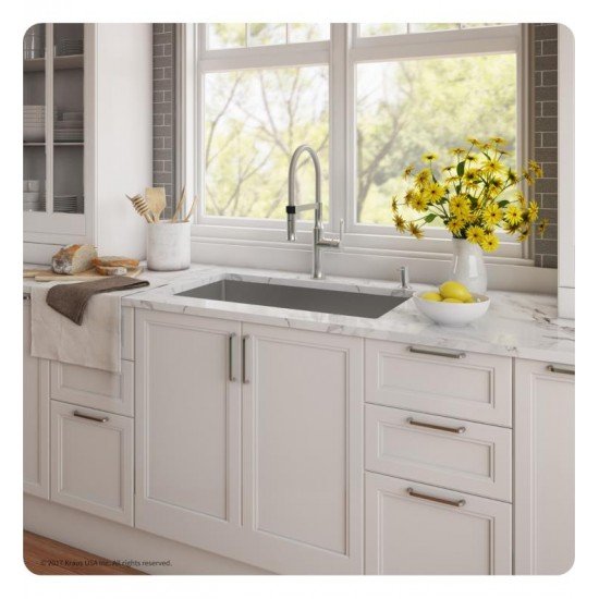 Kraus KHU100-32-1640-42CH 32" Single Bowl Undermount Stainless Steel Kitchen Sink with Flex Kitchen Faucet and Soap Dispenser