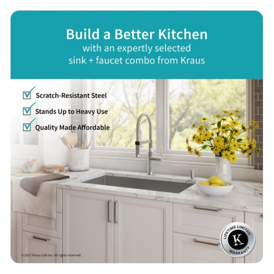 Kraus KHU100-32-1640-42CH 32" Single Bowl Undermount Stainless Steel Kitchen Sink with Flex Kitchen Faucet and Soap Dispenser