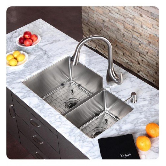 Kraus KHU123-32 32" Double Bowl Undermount Stainless Steel Rectangular Kitchen Sink