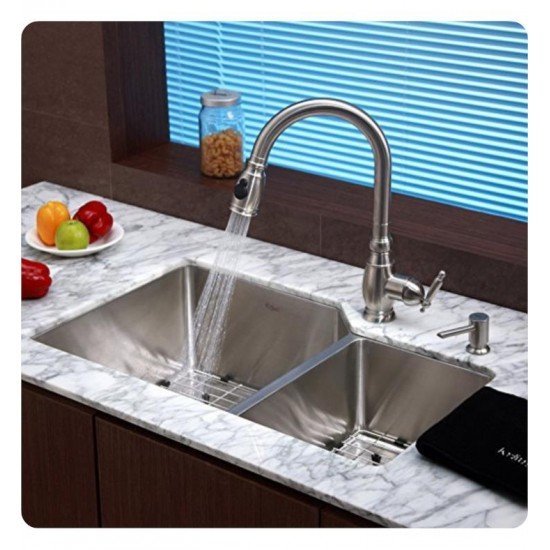 Kraus KHU123-32 32" Double Bowl Undermount Stainless Steel Rectangular Kitchen Sink