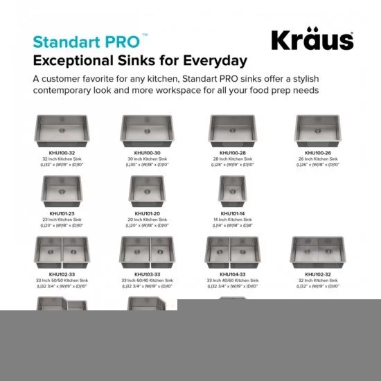 Kraus KHU103-32 Standart Pro 32 16 Gauge Undermount 60/40 Double Bowl Stainless Steel Kitchen Sink