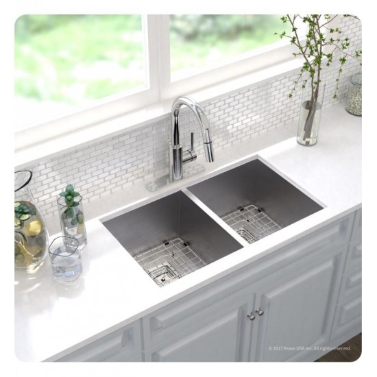 Kraus KHU322-2620-41 Pax 31 1/2" Double Bowl Undermount Stainless Steel Kitchen Sink with Pull-Down Kitchen Faucet and Soap Dispenser