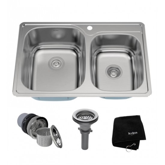 Kraus KTM32 33 1/8" Double Bowl Drop-In Stainless Steel Rectangular Kitchen Sink