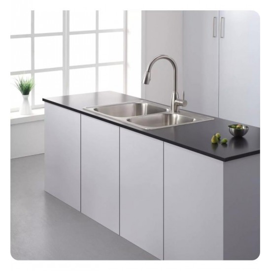 Kraus KTM32 33 1/8" Double Bowl Drop-In Stainless Steel Rectangular Kitchen Sink