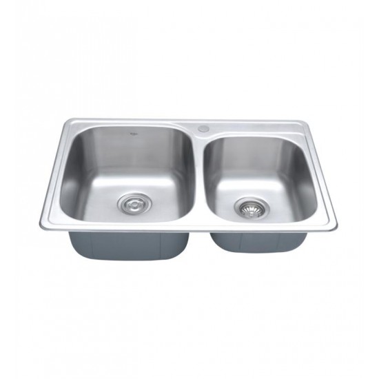 Kraus KTM32 33 1/8" Double Bowl Drop-In Stainless Steel Rectangular Kitchen Sink