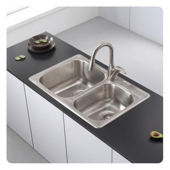 Kraus KTM32 33 1/8" Double Bowl Drop-In Stainless Steel Rectangular Kitchen Sink