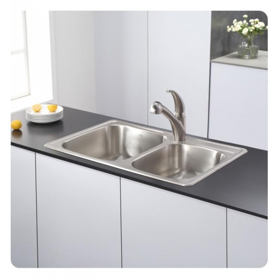 Kraus KTM32 33 1/8" Double Bowl Drop-In Stainless Steel Rectangular Kitchen Sink