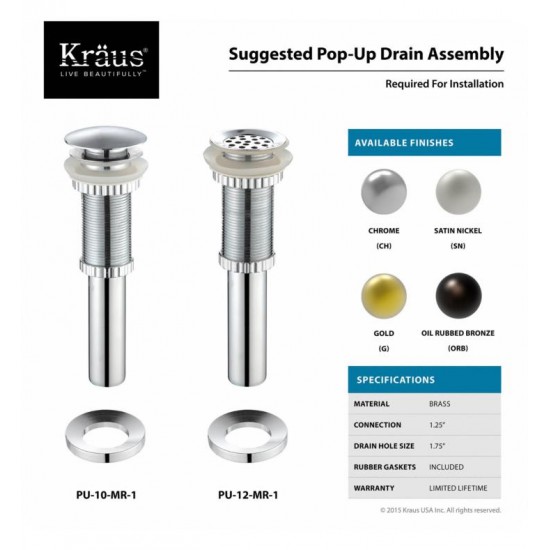 Kraus KGW-1700 7 3/4" 2.2 GPM Single Hole Vessel Glass Waterfall Bathroom Sink Faucet with Glass Disk