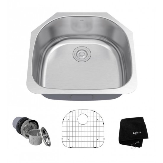 Kraus KBU10 23 3/8" Single Bowl Undermount Stainless Steel Arch Kitchen Sink Kit