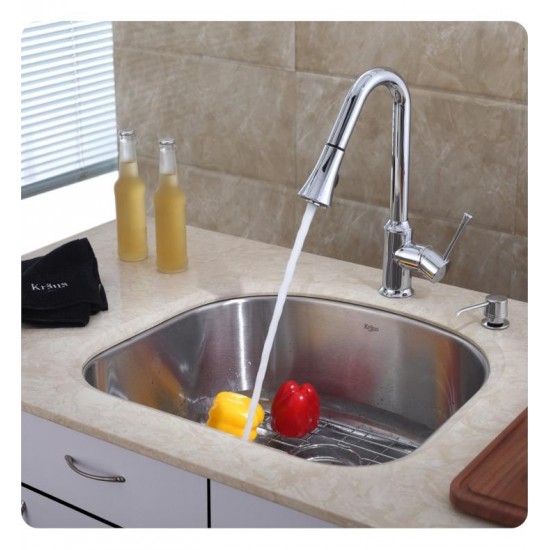 Kraus KBU10 23 3/8" Single Bowl Undermount Stainless Steel Arch Kitchen Sink Kit