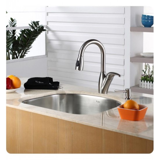 Kraus KBU10 23 3/8" Single Bowl Undermount Stainless Steel Arch Kitchen Sink Kit