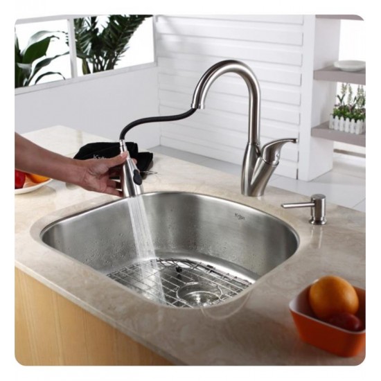 Kraus KBU10 23 3/8" Single Bowl Undermount Stainless Steel Arch Kitchen Sink Kit