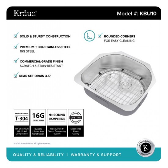 Kraus KBU10 23 3/8" Single Bowl Undermount Stainless Steel Arch Kitchen Sink Kit