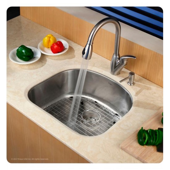 Kraus KBU10 23 3/8" Single Bowl Undermount Stainless Steel Arch Kitchen Sink Kit