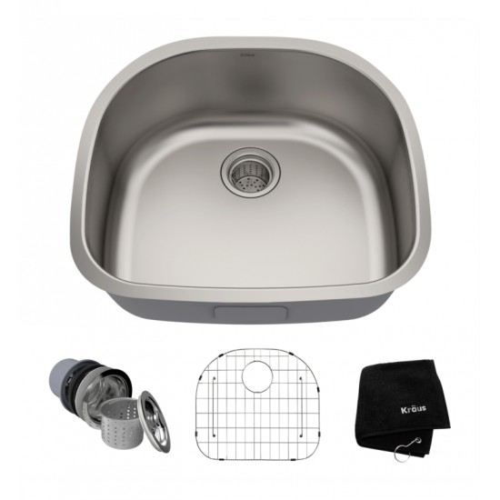 Kraus KBU10 23 3/8" Single Bowl Undermount Stainless Steel Arch Kitchen Sink Kit