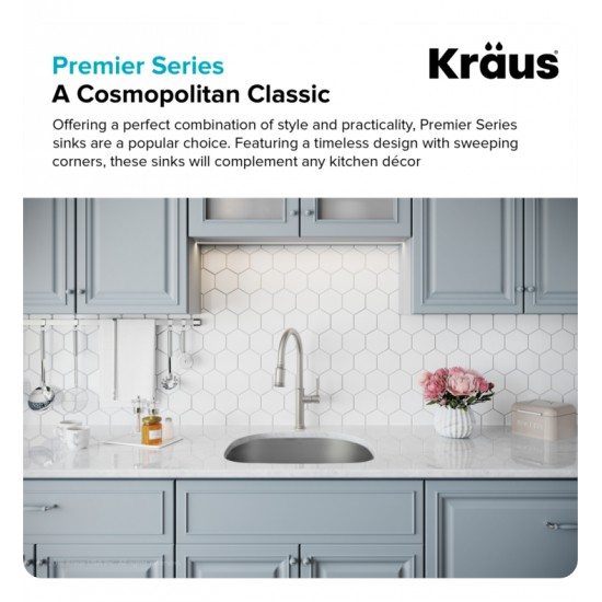 Kraus KBU10 23 3/8" Single Bowl Undermount Stainless Steel Arch Kitchen Sink Kit