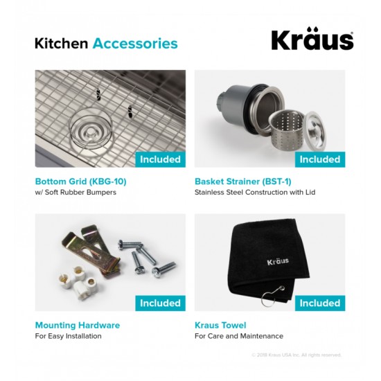 Kraus KBU10 23 3/8" Single Bowl Undermount Stainless Steel Arch Kitchen Sink Kit