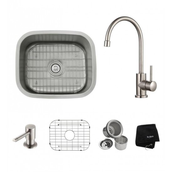 Kraus KBU11-KPF2160-SD20 20 3/4" Single Bowl Undermount Stainless Steel Kitchen Sink with Bar Faucet and Soap Dispenser