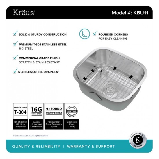 Kraus KBU11-KPF2160-SD20 20 3/4" Single Bowl Undermount Stainless Steel Kitchen Sink with Bar Faucet and Soap Dispenser