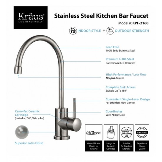 Kraus KBU11-KPF2160-SD20 20 3/4" Single Bowl Undermount Stainless Steel Kitchen Sink with Bar Faucet and Soap Dispenser