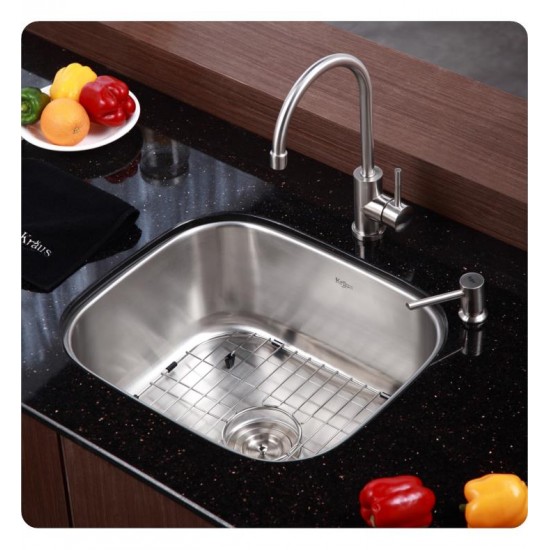 Kraus KBU11-KPF2160-SD20 20 3/4" Single Bowl Undermount Stainless Steel Kitchen Sink with Bar Faucet and Soap Dispenser