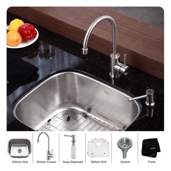 Kraus KBU11-KPF2160-SD20 20 3/4" Single Bowl Undermount Stainless Steel Kitchen Sink with Bar Faucet and Soap Dispenser