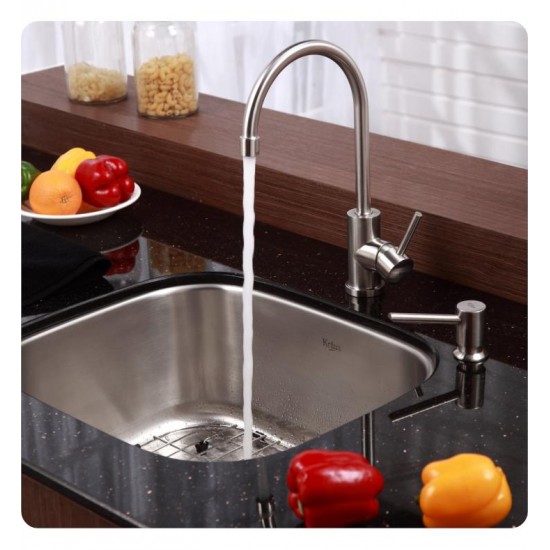 Kraus KBU11-KPF2160-SD20 20 3/4" Single Bowl Undermount Stainless Steel Kitchen Sink with Bar Faucet and Soap Dispenser