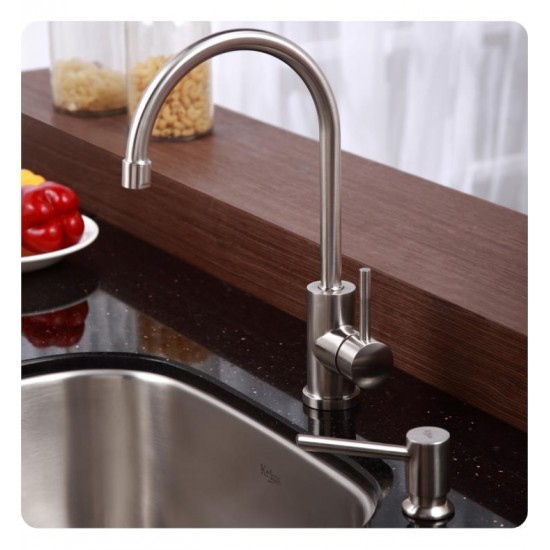 Kraus KBU11-KPF2160-SD20 20 3/4" Single Bowl Undermount Stainless Steel Kitchen Sink with Bar Faucet and Soap Dispenser