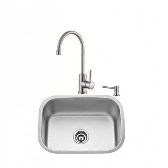 Kraus KBU12-KPF2160-SD20 23 1/2" Single Bowl Undermount Stainless Steel Kitchen Sink with Bar Faucet and Soap Dispenser
