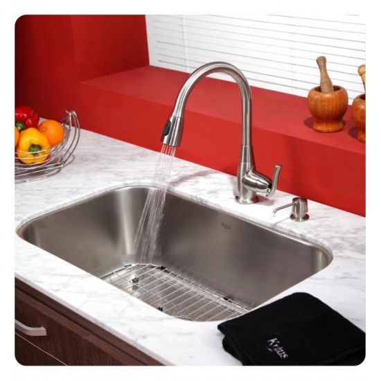 Kraus KBU14-KPF2230-KSD30 31 1/2" Single Bowl Undermount Stainless Steel Kitchen Sink with Faucet and Soap Dispenser