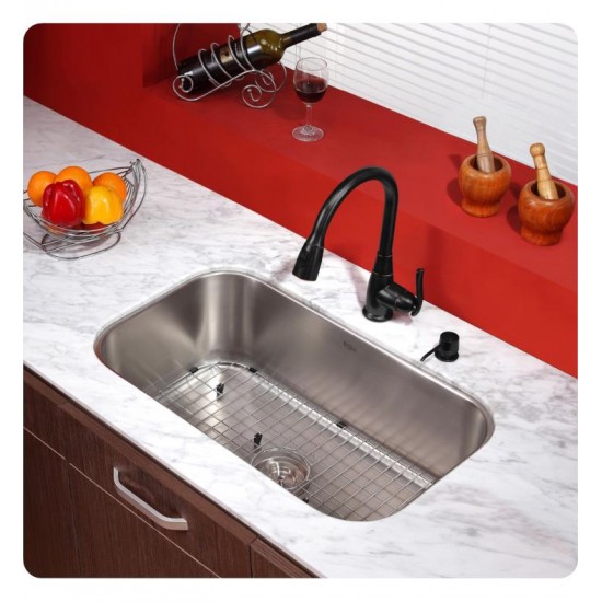 Kraus KBU14-KPF2230-KSD30 31 1/2" Single Bowl Undermount Stainless Steel Kitchen Sink with Faucet and Soap Dispenser