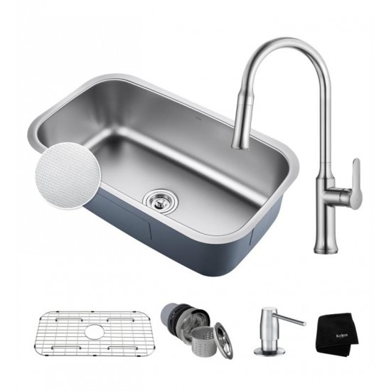 Kraus KBU14E-1630-42 Outlast MicroShield 31 1/2" Single Bowl Undermount Stainless Steel Kitchen Sink with Pull-Down Kitchen Faucet and Soap Dispenser