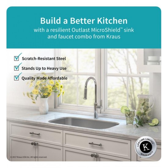 Kraus KBU14E-1630-42 Outlast MicroShield 31 1/2" Single Bowl Undermount Stainless Steel Kitchen Sink with Pull-Down Kitchen Faucet and Soap Dispenser