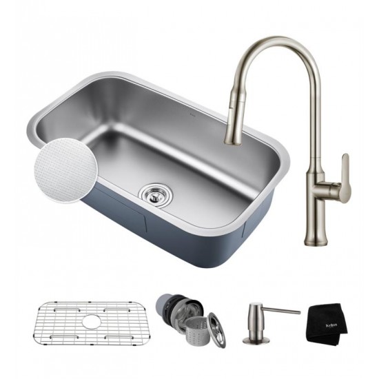 Kraus KBU14E-1630-42 Outlast MicroShield 31 1/2" Single Bowl Undermount Stainless Steel Kitchen Sink with Pull-Down Kitchen Faucet and Soap Dispenser