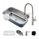 Kraus KBU14E-1640-42 Outlast MicroShield 31 1/2" Single Bowl Undermount Stainless Steel Kitchen Sink with Flex Kitchen Faucet and Soap Dispenser