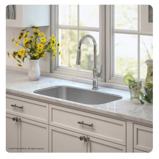 Kraus KBU14E-1640-42 Outlast MicroShield 31 1/2" Single Bowl Undermount Stainless Steel Kitchen Sink with Flex Kitchen Faucet and Soap Dispenser