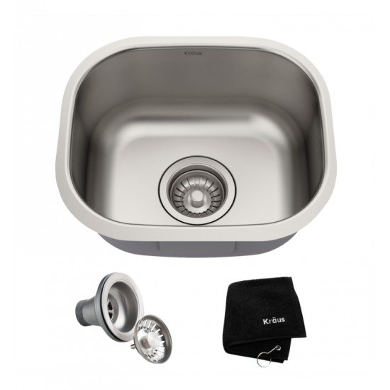 Kraus KBU17 15 1/8" Single Bowl Undermount Stainless Steel Rectangular Bar Kitchen Sink